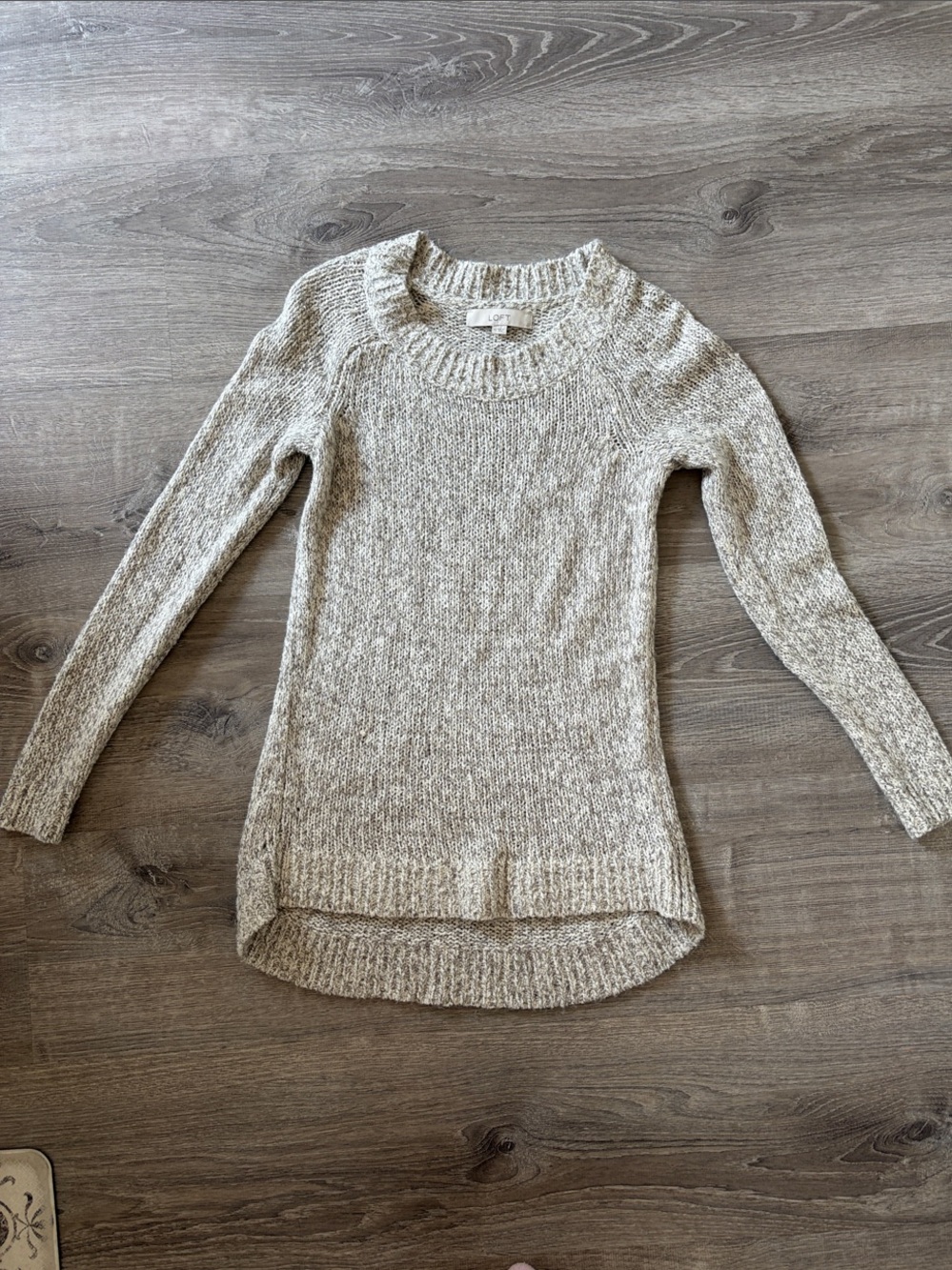 LOFT Cream Marled Lightweight Crewneck Sweater